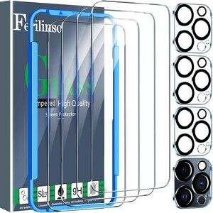 4 Pack Screen Protector with 4 Camera Lens Protector for iPhone 15 Pro